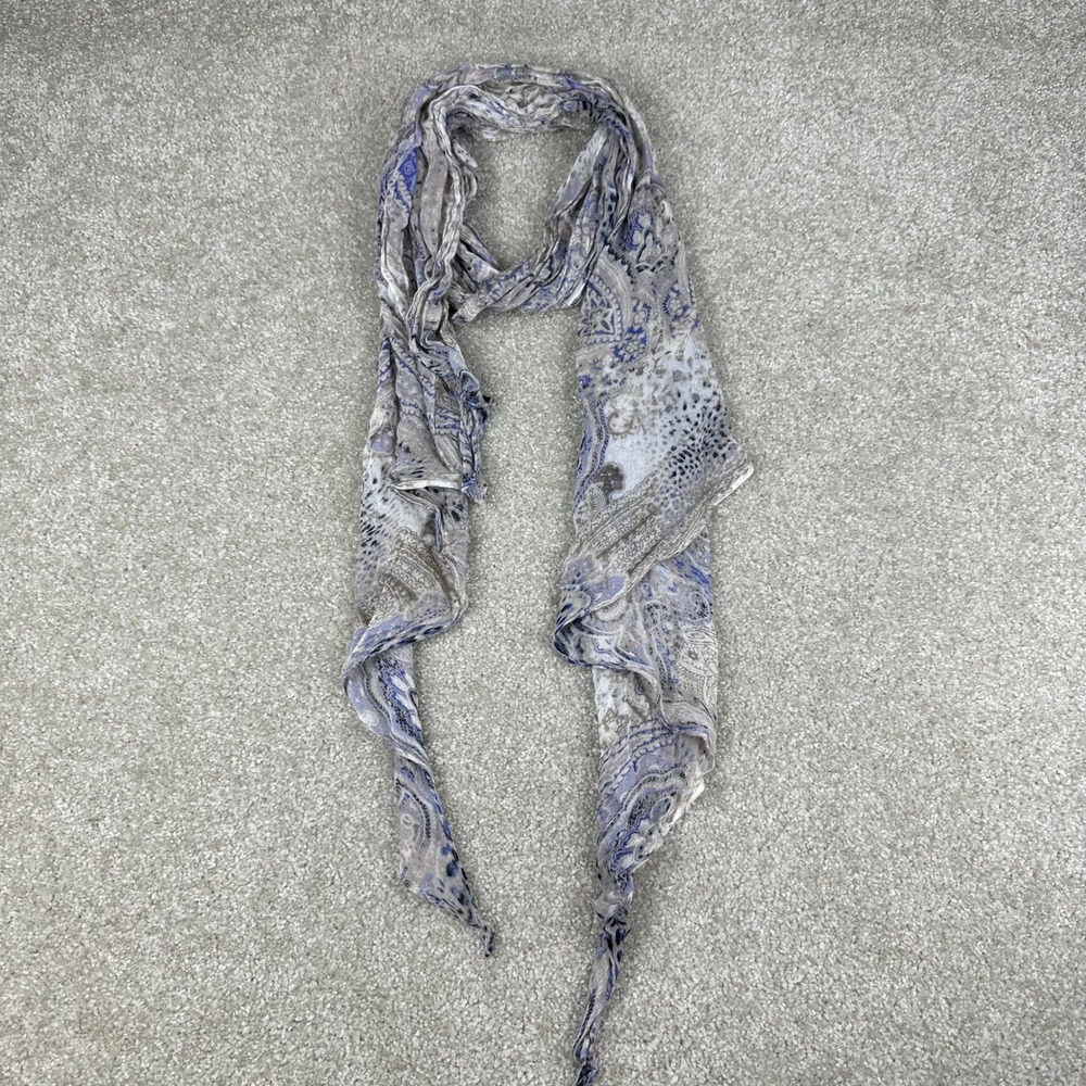 Blue Tan Paisley Lightweight Scarf Boho Chic Sheer Ethereal Bohemian Accessory